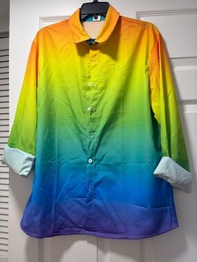 Rainbow Ombre Button-Front Blouse - Multicolor